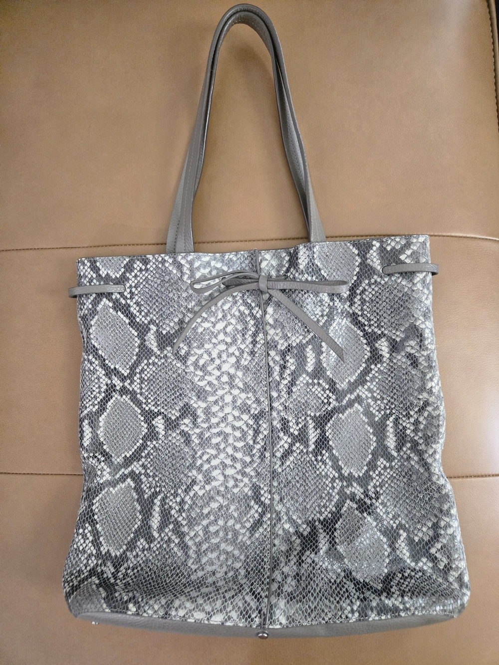 GAP Portofino Gray Snakeskin Leather Tote Shoulder Bag Bow Detail
